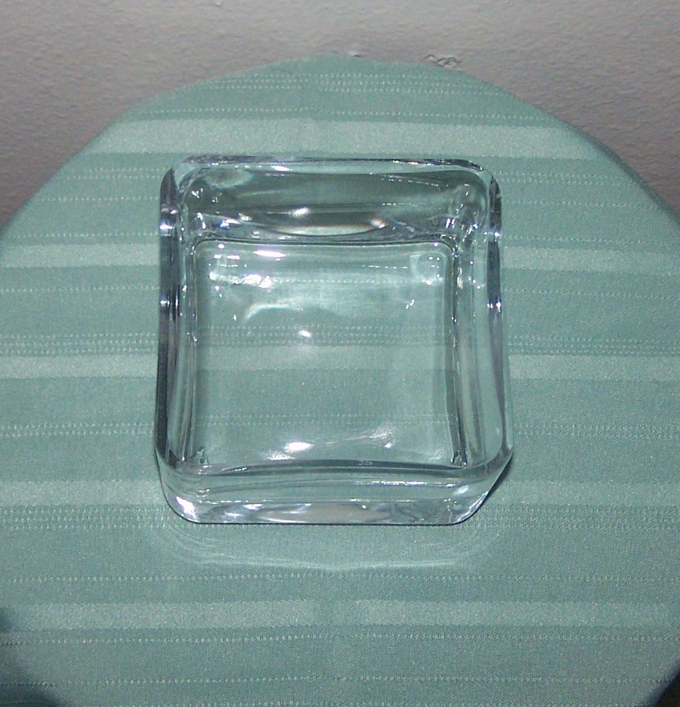Krosno Poland Clear Modern Art Glass Square Bowl Centerpiece Thick